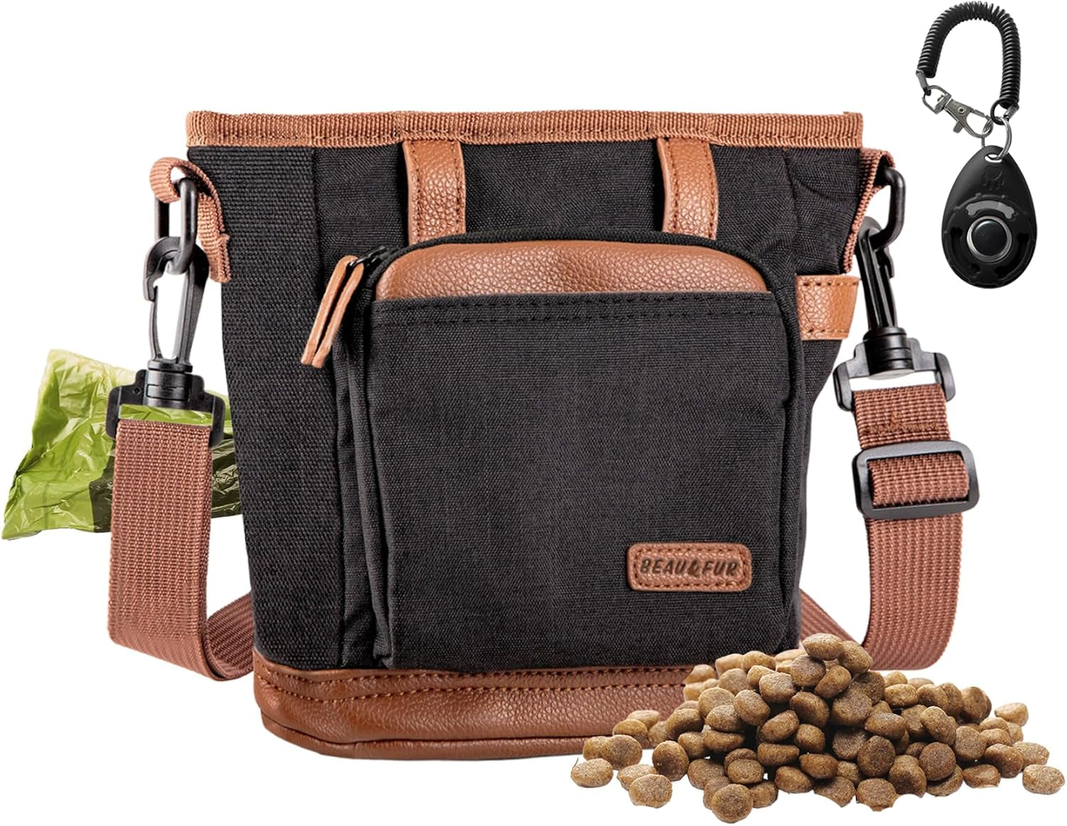 Dog Treat Pouch with Dog Clicker for Training - Hands-Free Dog Treat Bag with Magnetic Closure, Multi-Pocket Treat Pouches for Pet Training with Built-In Poop Bag Holder Pocket