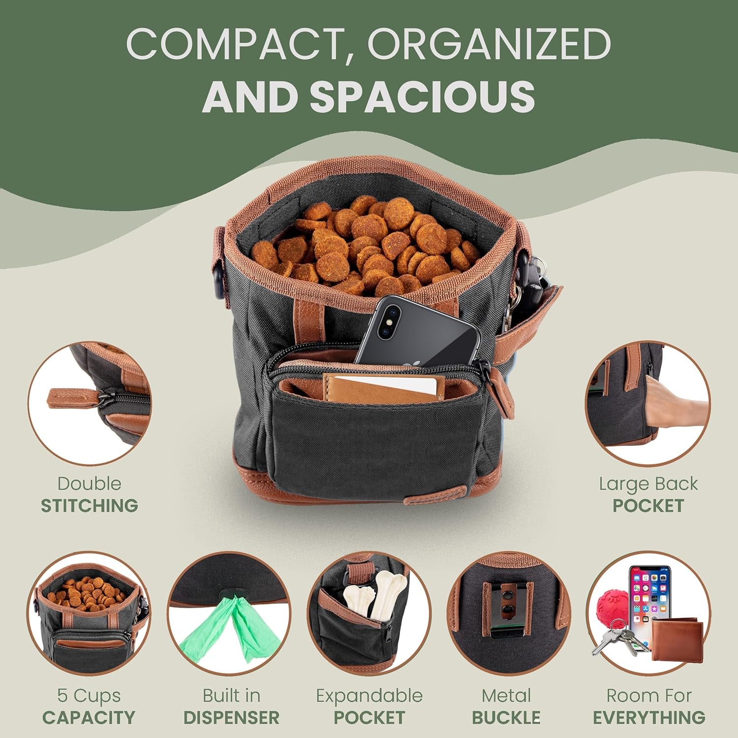 Dog Treat Pouch with Dog Clicker for Training - Hands-Free Dog Treat Bag with Magnetic Closure, Multi-Pocket Treat Pouches for Pet Training with Built-In Poop Bag Holder Pocket