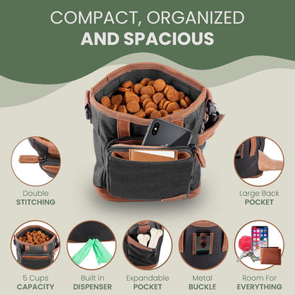 Dog Treat Pouch with Dog Clicker for Training - Hands-Free Dog Treat Bag with Magnetic Closure, Multi-Pocket Treat Pouches for Pet Training with Built-In Poop Bag Holder Pocket